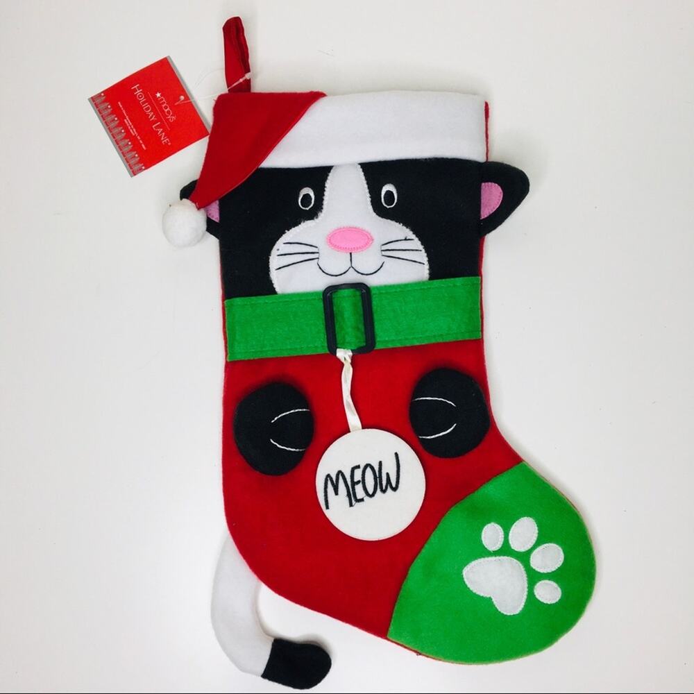 Macy’s | Holiday Lane Cat Christmas Stocking NWT